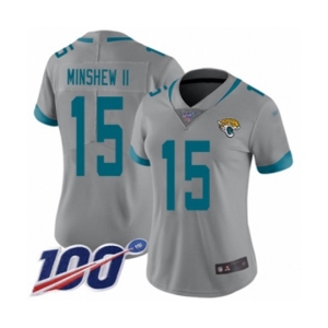 Women's Jacksonville Jaguars #15 Gardner Minshew II Silver Inverted Legend Limited 100th Season Football Jersey