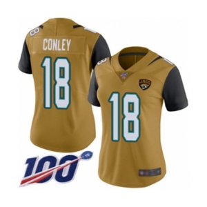 Women's Jacksonville Jaguars #18 Chris Conley Limited Gold Rush Vapor Untouchable 100th Season Football Jersey