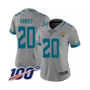 Women's Jacksonville Jaguars #20 Jalen Ramsey Silver Inverted Legend Limited 100th Season Football Jersey