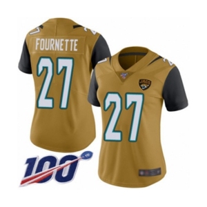 Women's Jacksonville Jaguars #27 Leonard Fournette Limited Gold Rush Vapor Untouchable 100th Season Football Jersey