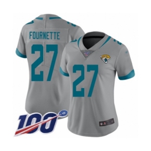 Women's Jacksonville Jaguars #27 Leonard Fournette Silver Inverted Legend Limited 100th Season Football Jersey