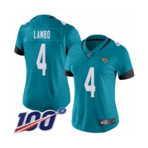 Women's Jacksonville Jaguars #4 Josh Lambo Teal Green Alternate Vapor Untouchable Limited Player 100th Season Football Jersey