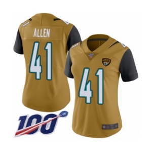 Women's Jacksonville Jaguars #41 Josh Allen Limited Gold Rush Vapor Untouchable 100th Season Football Jersey