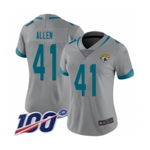 Women's Jacksonville Jaguars #41 Josh Allen Silver Inverted Legend Limited 100th Season Football Jersey