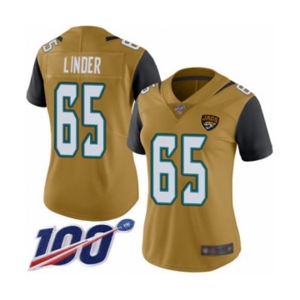 Women's Jacksonville Jaguars #65 Brandon Linder Limited Gold Rush Vapor Untouchable 100th Season Football Jersey