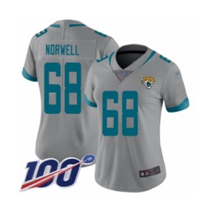 Women's Jacksonville Jaguars #68 Andrew Norwell Silver Inverted Legend Limited 100th Season Football Jersey
