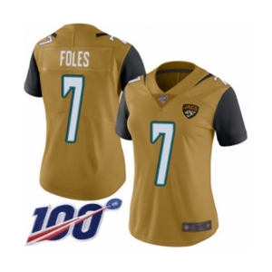 Women's Jacksonville Jaguars #7 Nick Foles Limited Gold Rush Vapor Untouchable 100th Season Football Jersey