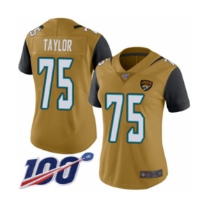 Women's Jacksonville Jaguars #75 Jawaan Taylor Limited Gold Rush Vapor Untouchable 100th Season Football Jersey