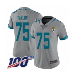 Women's Jacksonville Jaguars #75 Jawaan Taylor Silver Inverted Legend Limited 100th Season Football Jersey