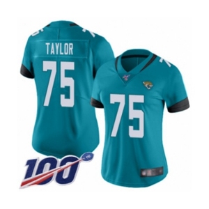Women's Jacksonville Jaguars #75 Jawaan Taylor Teal Green Alternate Vapor Untouchable Limited Player 100th Season Football Jersey