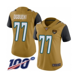 Women's Jacksonville Jaguars #77 Cedric Ogbuehi Limited Gold Rush Vapor Untouchable 100th Season Football Jersey