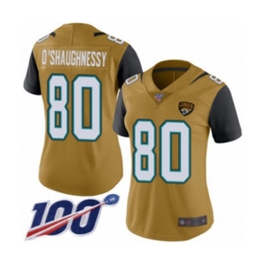 Women's Jacksonville Jaguars #80 James O'Shaughnessy Limited Gold Rush Vapor Untouchable 100th Season Football Jersey