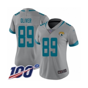 Women's Jacksonville Jaguars #89 Josh Oliver Silver Inverted Legend Limited 100th Season Football Jersey