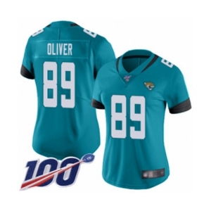 Women's Jacksonville Jaguars #89 Josh Oliver Teal Green Alternate Vapor Untouchable Limited Player 100th Season Football Jersey