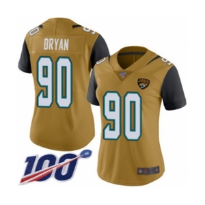 Women's Jacksonville Jaguars #90 Taven Bryan Limited Gold Rush Vapor Untouchable 100th Season Football Jersey