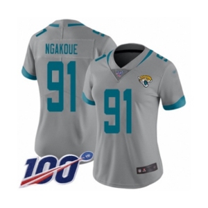 Women's Jacksonville Jaguars #91 Yannick Ngakoue Silver Inverted Legend Limited 100th Season Football Jersey