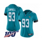 Women's Jacksonville Jaguars #93 Calais Campbell Teal Green Alternate Vapor Untouchable Limited Player 100th Season Football Jersey