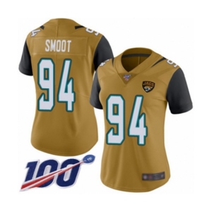 Women's Jacksonville Jaguars #94 Dawuane Smoot Limited Gold Rush Vapor Untouchable 100th Season Football Jersey