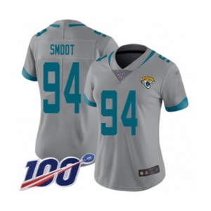 Women's Jacksonville Jaguars #94 Dawuane Smoot Silver Inverted Legend Limited 100th Season Football Jersey