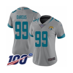 Women's Jacksonville Jaguars #99 Marcell Dareus Silver Inverted Legend Limited 100th Season Football Jersey