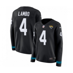 Women's Nike Jacksonville Jaguars #4 Josh Lambo Limited Black Therma Long Sleeve NFL Jersey