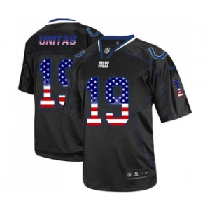Men's Indianapolis Colts #19 Johnny Unitas Elite Black USA Flag Fashion Football Jersey