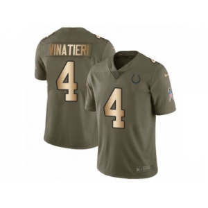 Men Nike Indianapolis Colts #4 Adam Vinatieri Limited Olive Gold 2017 Salute to Service NFL Jersey