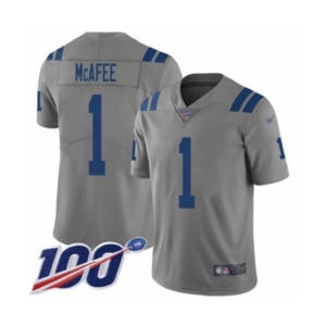 Men's Indianapolis Colts #1 Pat McAfee Limited Gray Inverted Legend 100th Season Football Jersey