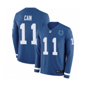 Men's Indianapolis Colts #11 Deon Cain Limited Blue Therma Long Sleeve Football Jersey