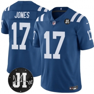 Men's Indianapolis Colts #17 Daniel Jones Blue Jim Irsay Patch Vapor Limited Football Stitched Jersey