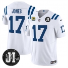 Men's Indianapolis Colts #17 Daniel Jones White 2025 F.U.S.E. With 4-Star C Patch And Jim Irsay Patch Vapor Limited Football Stitched Jersey