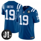 Men's Indianapolis Colts #19 Johnny Unitas Blue 2025 F.U.S.E. Jim Irsay Patch Vapor Limited Football Stitched Jersey