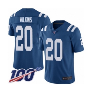 Men's Indianapolis Colts #20 Jordan Wilkins Royal Blue Team Color Vapor Untouchable Limited Player 100th Season Football Jersey