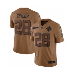 Men's Indianapolis Colts #28 Jonathan Taylor 2023 Brown Salute To Sertvice Limited Football Stitched Jersey