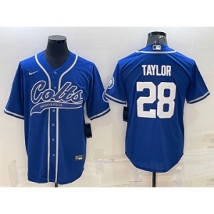 Men's Indianapolis Colts #28 Jonathan Taylor Blue With Patch Cool Base Stitched Baseball Jersey