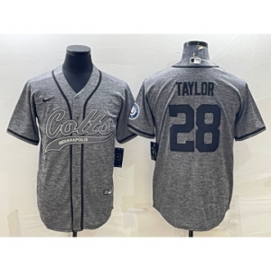 Men's Indianapolis Colts #28 Jonathan Taylor Grey Gridiron With Patch Cool Base Stitched Baseball Jersey