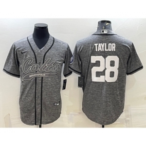 Men's Indianapolis Colts #28 Jonathan Taylor Grey Gridiron With Patch Cool Base Stitched Baseball Jerseys