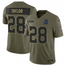Men's Indianapolis Colts #28 Jonathan Taylor Olive 2025 Salute to Service Limited Football Stitched Jersey