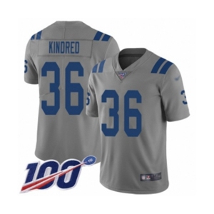 Men's Indianapolis Colts #36 Derrick Kindred Limited Gray Inverted Legend 100th Season Football Jersey