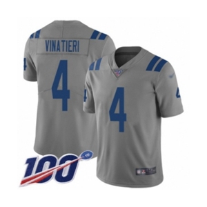 Men's Indianapolis Colts #4 Adam Vinatieri Limited Gray Inverted Legend 100th Season Football Jersey