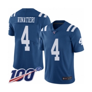 Men's Indianapolis Colts #4 Adam Vinatieri Limited Royal Blue Rush Vapor Untouchable 100th Season Football Jersey
