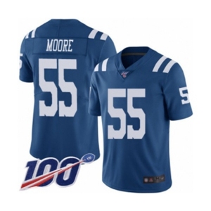 Men's Indianapolis Colts #55 Skai Moore Limited Royal Blue Rush Vapor Untouchable 100th Season Football Jersey