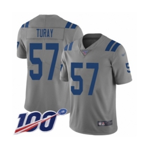 Men's Indianapolis Colts #57 Kemoko Turay Limited Gray Inverted Legend 100th Season Football Jersey
