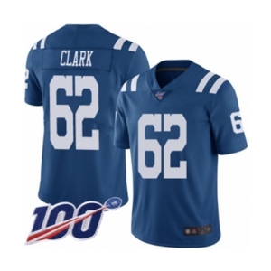 Men's Indianapolis Colts #62 Le'Raven Clark Limited Royal Blue Rush Vapor Untouchable 100th Season Football Jersey