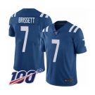 Men's Indianapolis Colts #7 Jacoby Brissett Royal Blue Team Color Vapor Untouchable Limited Player 100th Season Football Jersey