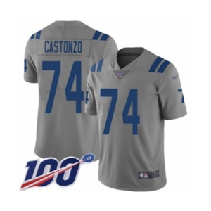 Men's Indianapolis Colts #74 Anthony Castonzo Limited Gray Inverted Legend 100th Season Football Jersey