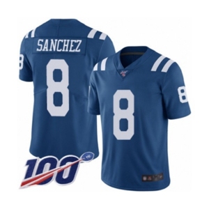 Men's Indianapolis Colts #8 Rigoberto Sanchez Limited Royal Blue Rush Vapor Untouchable 100th Season Football Jersey