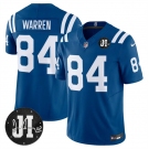 Men's Indianapolis Colts #84 Tyler Warren Blue 2025 F.U.S.E. Jim Irsay Patch Vapor Limited Football Stitched Jersey