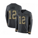 Men's Nike Indianapolis Colts #12 Andrew Luck Limited Black Salute to Service Therma Long Sleeve NFL Jersey