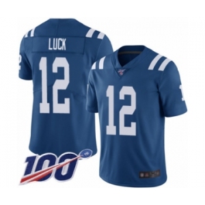 Men's Nike Indianapolis Colts #12 Andrew Luck Royal Blue Team Color Vapor Untouchable Limited Player 100th Season NFL Jersey